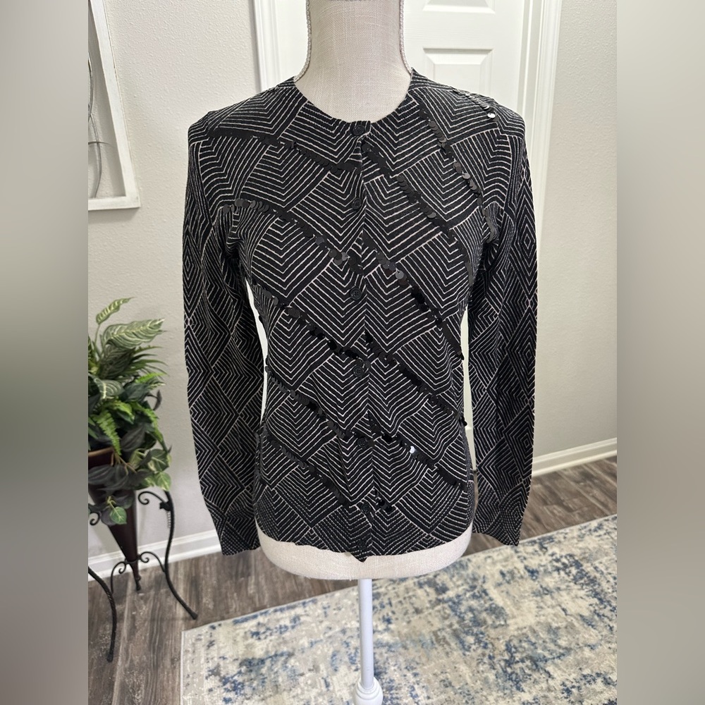Ann Taylor Loft Black/Tan Sequin Embellished Button Down Cardigan Size S